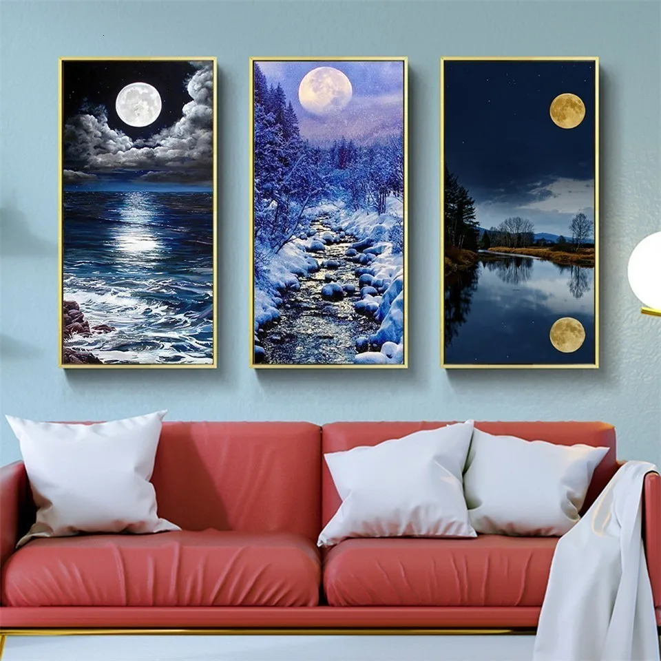 Алмазная вышивка huacan Moon DIY алмазная живопись пейзаж полная дрель квадратная картина Стразы 5D мозаика море