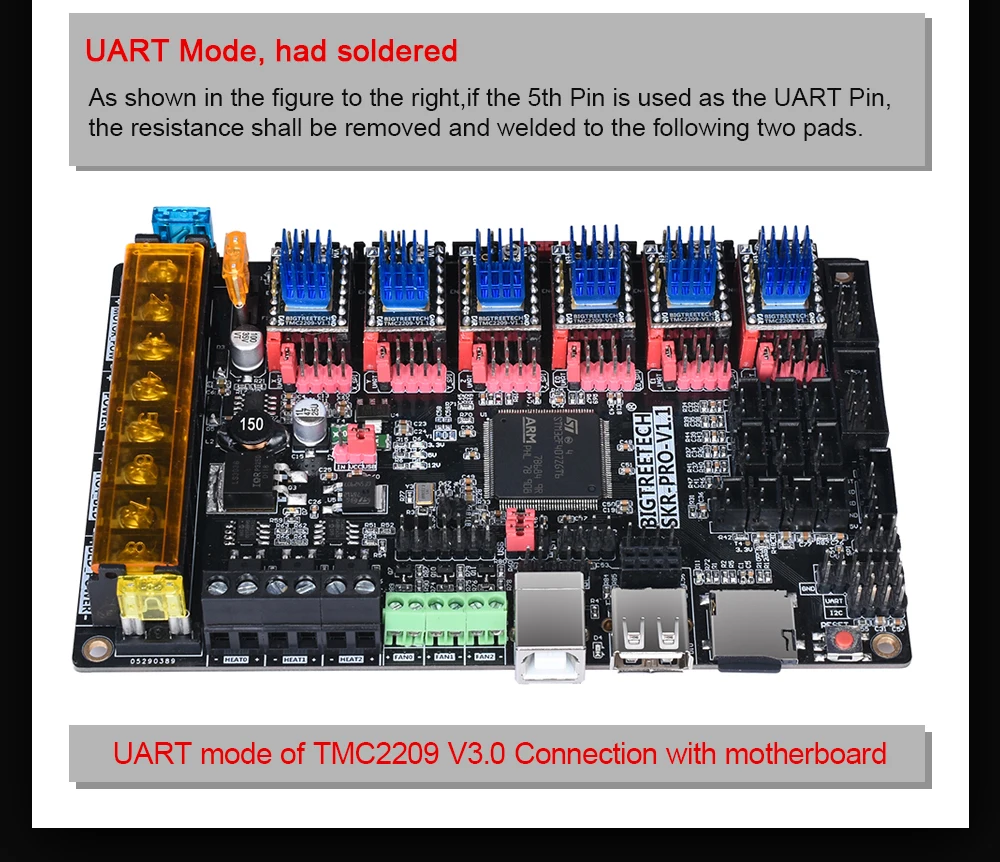 BIGTREETECH TMC2209 V1.2 Драйвер шагового двигателя TMC2208 UART драйвер VS TMC2130 TMC5160 для SKR V1.3 Pro mini E3 части 3D-принтера