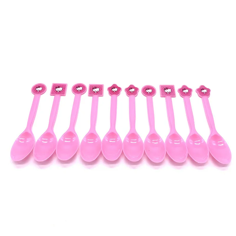 Spoons-10pcs 1 шт., розовый рисунок hello kitty, 108*180 см, для украшения дня рождения, Детские вечерние принадлежности, одноразовая посуда, скатерть для душа ребенка - Цвет: Spoons-10pcs