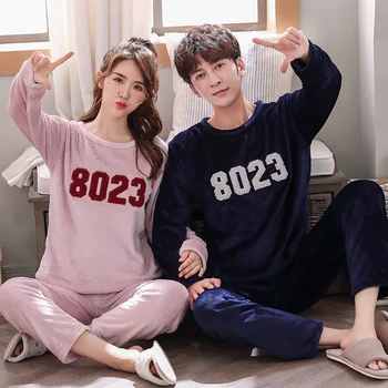 

Fleece Couple Pyjamas Winter Warm Pijamas Women Men Sleepwear Pajamas For Women Pyjama Femme Pajama Set Sexy Lingerie Nightwear
