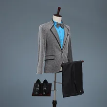 Мужской костюм, комплект со штанами, мужской свадебный костюм из 2 предметов, платье жениха, сценическая одежда(костюм+ штаны+ галстук