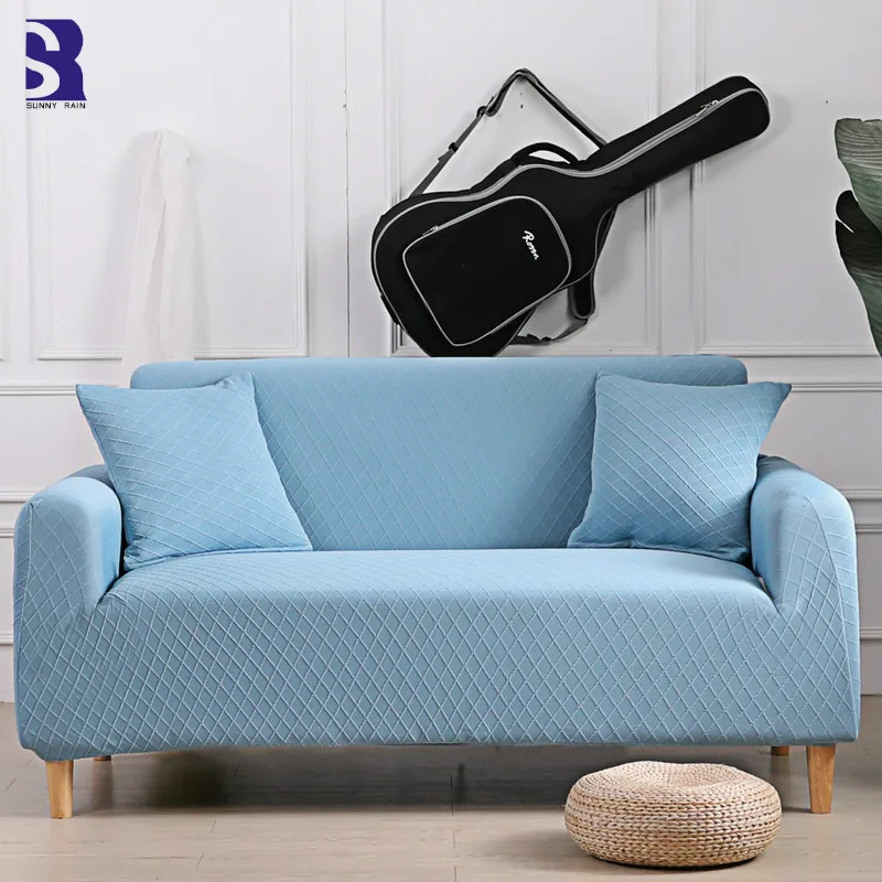 SunnyRain 1 Piece Jaquard Blue Elastic Sofa Cover for Living Room Couch