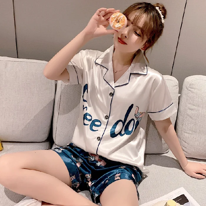 Летняя пижама Disney женские шорты с коротким рукавом и маргаритками Повседневная