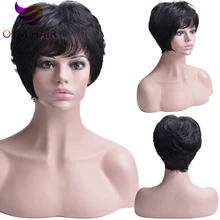 Короткие парики из человеческих волос для черных женщин волнистый парик бразильские волосы remy часть парики с челкой