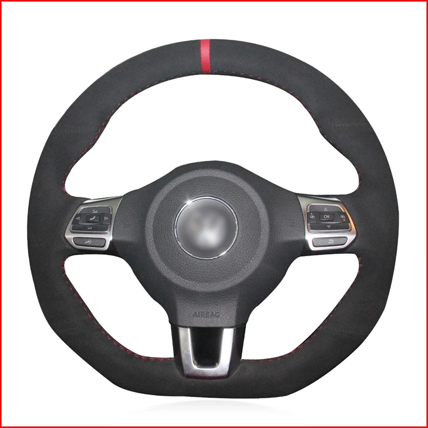 Black Suede Red Marker Steering Wheel Cover for Volkswagen Golf 6 GTI MK6 VW Polo Scirocco R Passat CC R-Line 2010 | Автомобили и