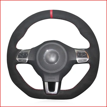 

Black Suede Red Marker Steering Wheel Cover for Volkswagen Golf 6 GTI MK6 VW Polo GTI Scirocco R Passat CC R-Line 2010