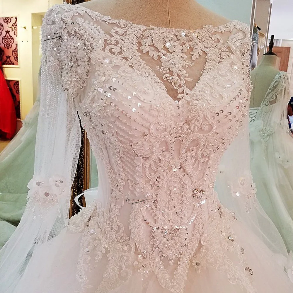 Estido De Noiva Princesa Роскошная свадебная одежда с длинными рукавами и кристаллами Свадебные платья с бусинами блестки Sparky церковное платье невесты