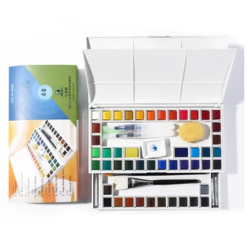 

18/24/36/48 Colors Solid Watercolor Pigment Paint Set Kids Bright Colors Water Color with Painting Water Brush Pen Art Supplies
