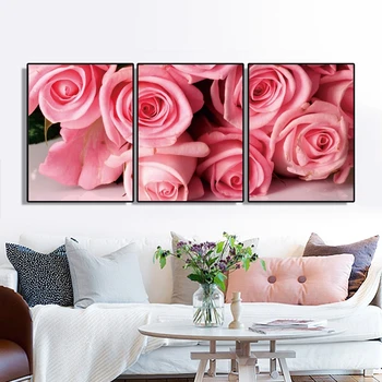 

Laeacco Nordic Canvas Painting Calligraphy 3 Panel Flower Posters and Prints Rose Wall Art Pictures for Living Room Home Decor