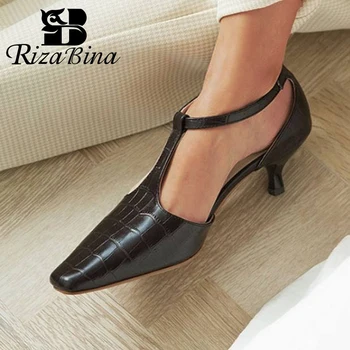 

RIZABINA 4 Colors Women Pumps Shoes Fashion Stone Pattern Genuine Leather Shoes For Lady New Design Buckle Footwear Size 33-40