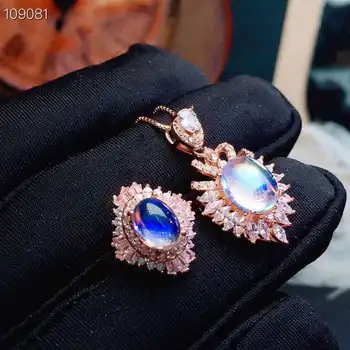 شراءريال الطبيعية Moonstone طقم مجوهرات الحجر القمر الطبيعي الحقيقي 925 فضة 1 قطعة قلادة ، 1 قطعة حلقة