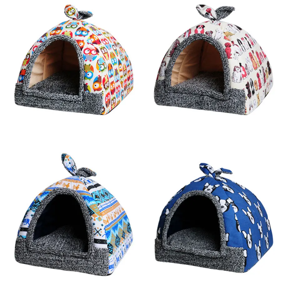 Домик для кошек складной Прекрасный Принт лежак для питомца высокого качества хлопок теплый уютный Кот палатка коврик подушка Товары для домашних животных