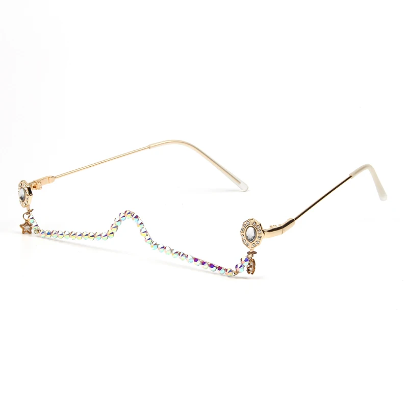 

half frame water drop star pendant glasses frame women female diamond chain ladies shades rhinestone lensless spectacle frame