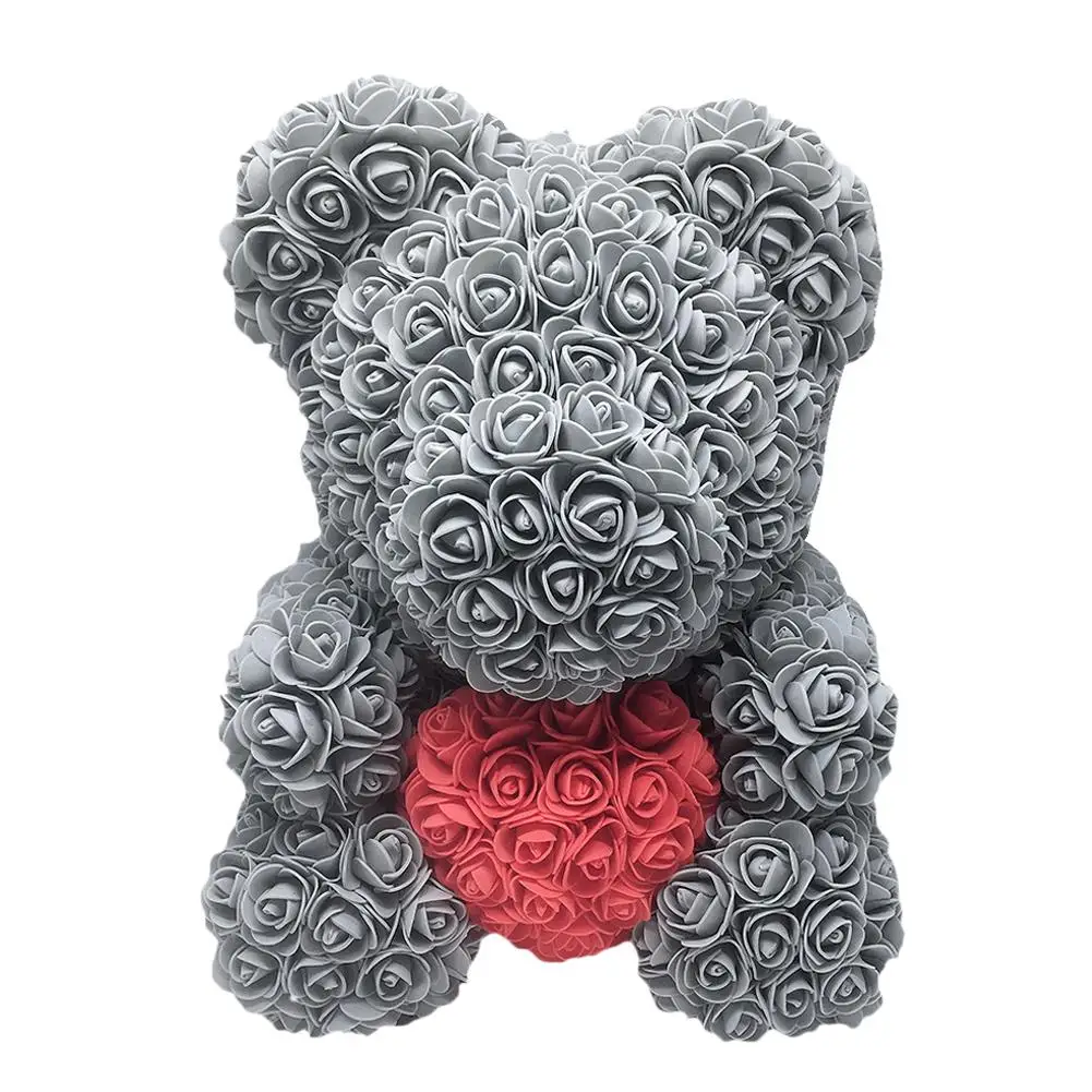 Подарки на день Святого Валентина, большое ожерельес 25 см красная роза Teddy Bear пены розы искусственные украшения с 3 м Светодиодные лампы Подарочная коробка подарок на день Святого Валентина - Цвет: Серый