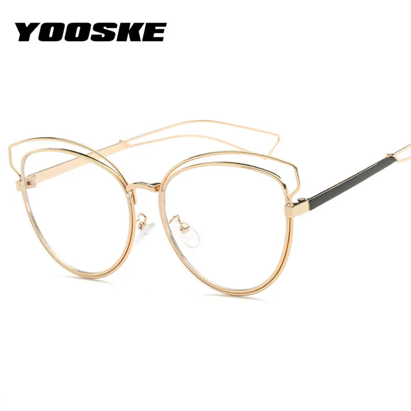 

YOOSKE Anti Blue Light Eyeglasses Frame Optical Clear Cat Glasses Frames Women Vintage Metal Computer Eyewear