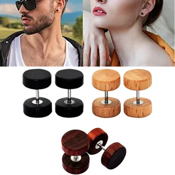 

1Pair 8-10MM Wood Faux Ear Piercing Plugs And Tunnels Fake Ear Gauges Expanders Stud Cheater Piercing Unisex Fashion Body Jewelr