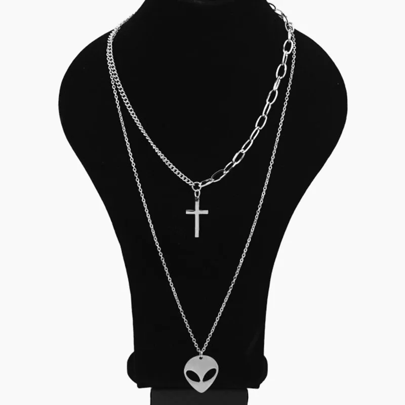 Длинная цепь из нержавеющей стали в стиле панк рок Двухслойное ожерелье с