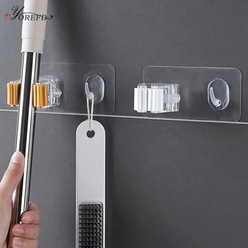 

OYOREFD Wall Mounted Broom Holder Self-adhesive Bathroom Kitchen Mop Holder Home Cleaning Tools Umbrella Hanging Fixed Clip
