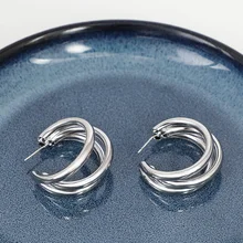 Серьги из серебряного сплава S925, женские круглые Двойные серьги из металлического сплава