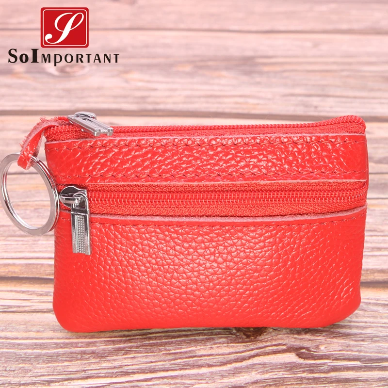

2021Genuine Leather Slim Wallets Women Men Mini Coin Purses Female Cards Key Holder Magic Money Bag Pouch Pocket With Metal Ring