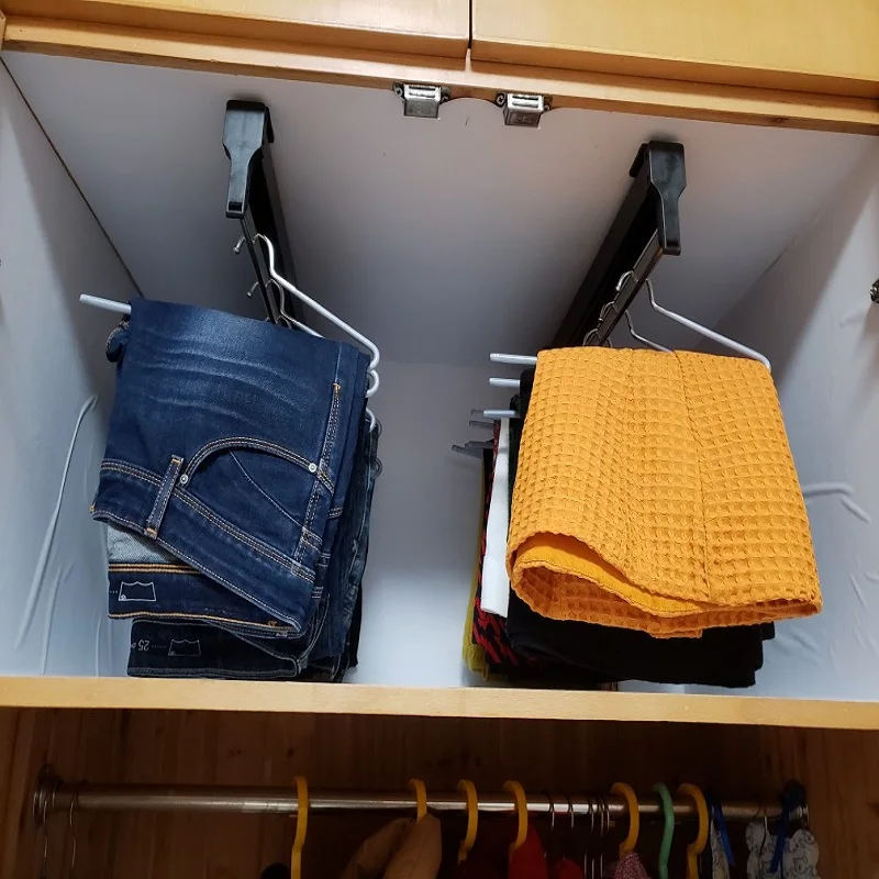 Hot Pull-Out Closet Valet Rod Adjustable Wardrobe Clothing Rail Top Mount Wardrobe Hanger Rack Bar Ball Bearing Slide Heavy Duty