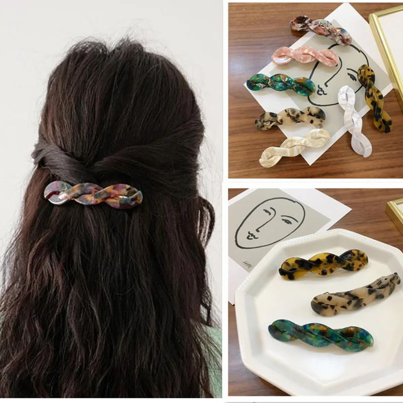 

Women Elegant Korean Design Acetate Geometric Hair Accessories Simple Retro Leopard Female Top Clip Catch Clip Headdress