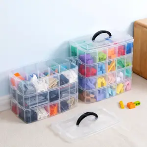 BeadNKnot Clear Plastic Organizer Box Pack of 4 | for Lego Storage Containers with 36 Grid Compartments | Organizer and Storage with Removable