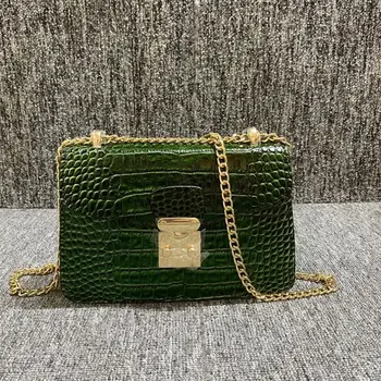 

Genuine Leather Handbags 2020 Top Layer Cowhide Temperament Stereotyped Lock Chain Shoulder Bag Channels Handbags Simplicity