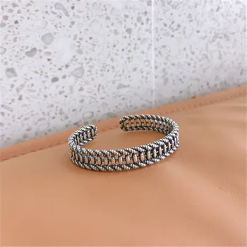 

RUIYI Real 925 Sterling Silver Classic Make Old Women Vintage Cuff Bangles Handmade Weaving Twisting Lovers Luxury Gift Bangles