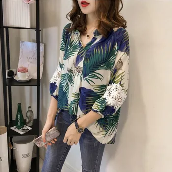 

Loose Blouse Women Print 2020 Summer Woman Fashion Tops Three Quarter Chiffon Shirt Regular Women Shirts Plus Size