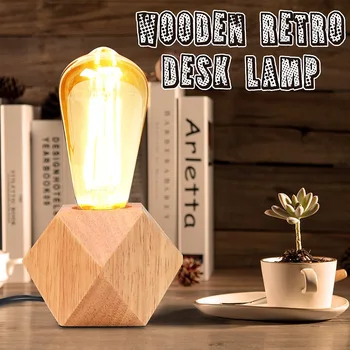 

Modern Night light wood polyhedron Table Lamps living room bedroom desk bedside EU/USplug switch line E27 Wooden table lamp