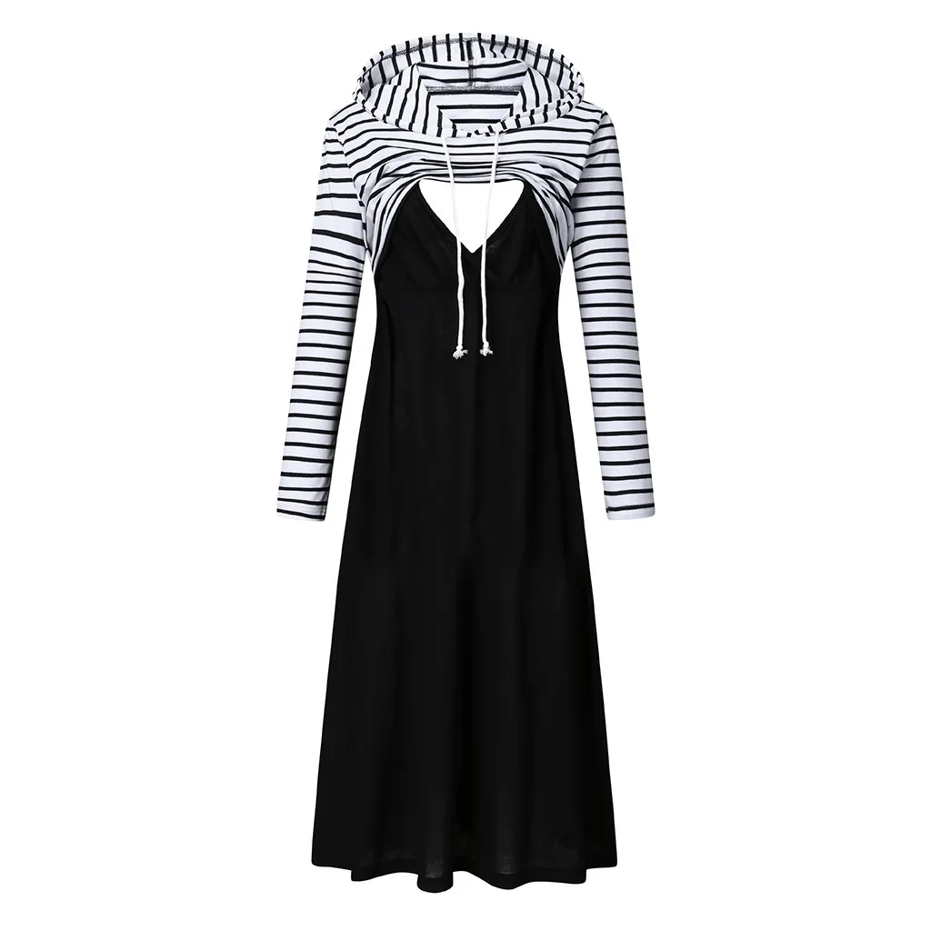 

Nursing Women Maternity Hooded dresses Autumn 2019 Long Sleeve Striped Print Dress For Breastfeeding ropa premama embarazadas