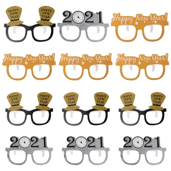 

18Pcs Funny 2021 New Year Paper Eyeglasses Frame Performance Decoration Props