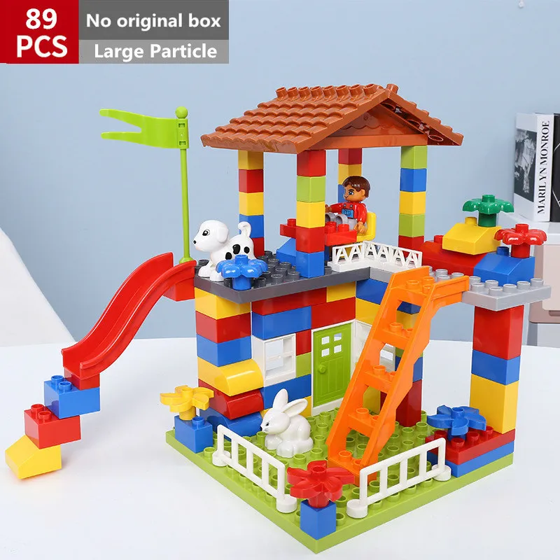 

89pcs Diy Big Size Building Blocks City House Roof Castle Model Compatible with Duploed Slide Toys for Children Baby Gifts