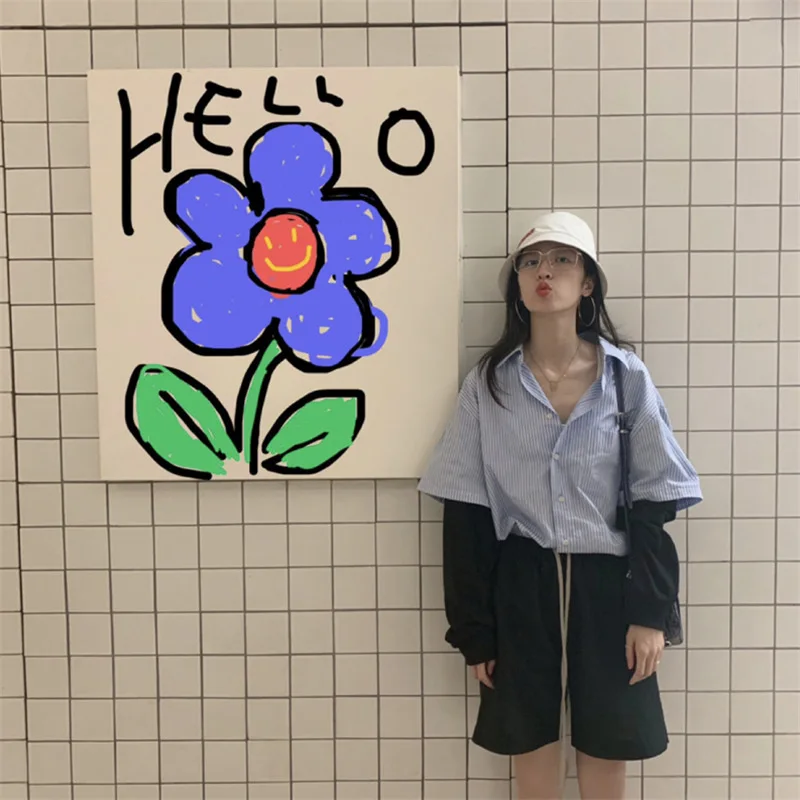 

Blue Stripes Stitching Fake Two-piece Long Sleeve Shirt Korean Version of Loose Casual Blouse Women 2019 Striped Blouse Shirt