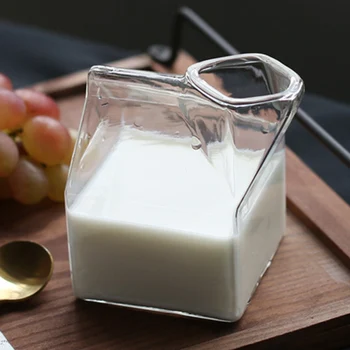 

New 350mL Square Glass Cup Milk Tea Box Coffee Cups Creative High Temperature Resistance Juice Bottle Clear Glass Mug Best Gifts