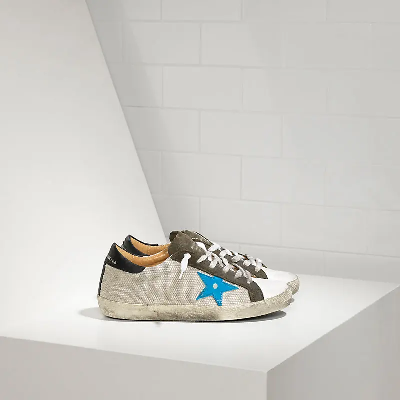 

GGDB Sneakers SUPER STAR in Tessuto Tecnico e Stella in Pelle SILVER NET BLUETTE