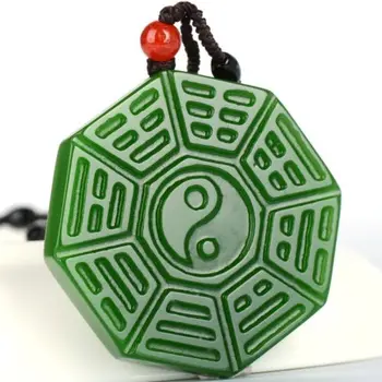 

LETSFUN Fine Jewelry Chinese Beautiful Natural Green Jasper Hand-Carved Tai Chi Bagua Pendant Free Shipping