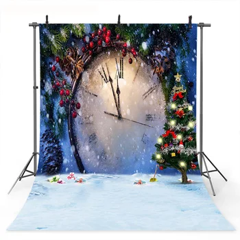 

Merry Christmas Photography Backdrops Snow Scene Snowflake Happy New Year Background Christmas Party Props X-mas Tree Clock