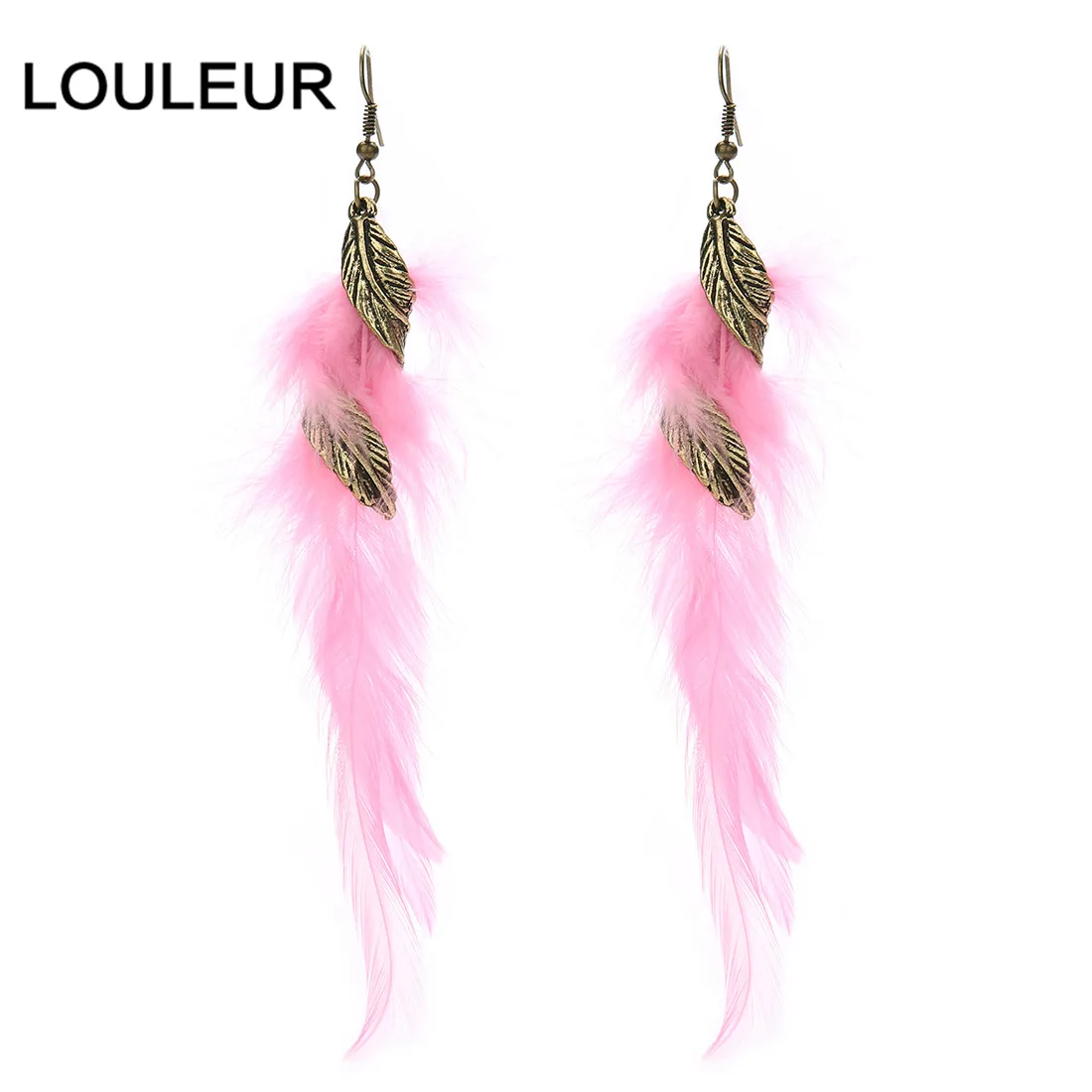 hot pink Длинные окаймленные черные перья листья серьги темперамент дикие серьги супер фея женские серьги с характером Бохо индийские ювелирные изделия - Окраска металла: hot pink