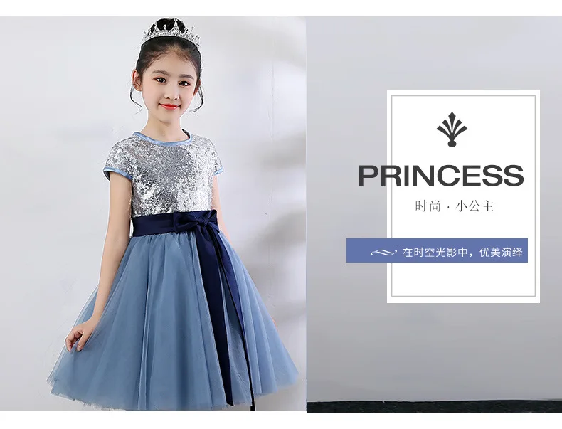 New Style Princess Dress Girls Birthday Evening Gown Blue Wedding Dress Tutu Host Chorus Costume Women's