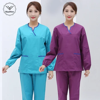 

High Quality Spa Uniform Unisex Fashion Y-neck Long Sleeve Work clothes Pet grooming institutions Scrub set Beauty Salon clothes
