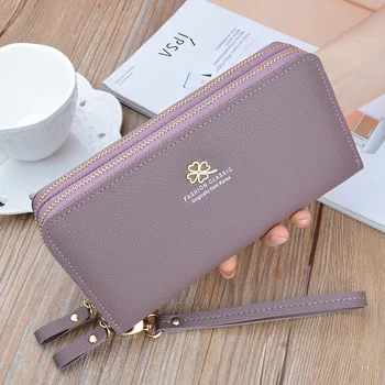 

Hot Sale Women Clutch Wallet Top Quality PU Leather Wallets Female Litchi Grain Long Wallet Woman Double Zipper Coin Purse .