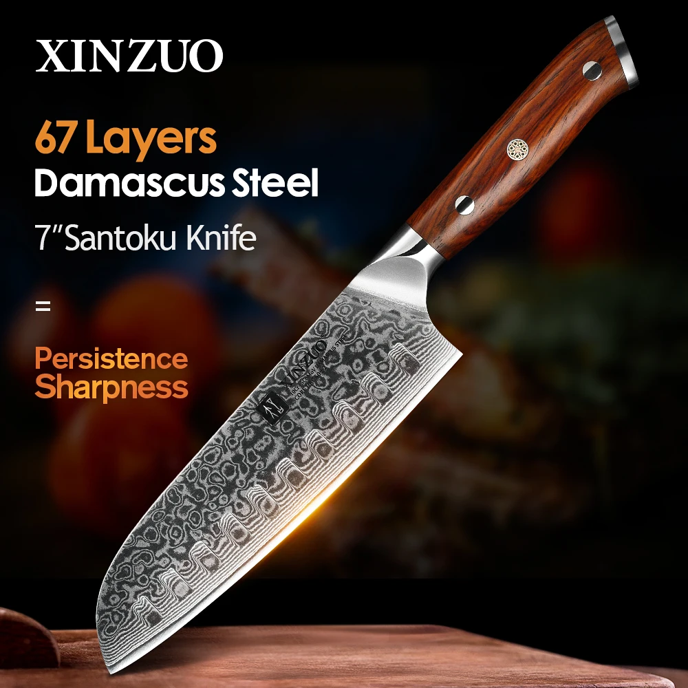 XINZUO 7 дюймов Santoku кухонные ножи 67 слоев Дамасская сталь шеф повара нож рукоятка из