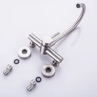 304 สแตนเลสสตีลห้องครัวติดผนังอ่างล้างจานก๊อกน้ําคู่หมุนได้ร้อนและเย็นจานอ่างล้างจาน TAP 6