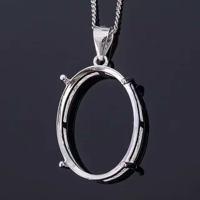 

Simple 925 Silver Pendant Tray Prevent Allergy Sterling Silver Necklace Pendant Bezel Jewelry DIY Supplier S925 Pendant Setting