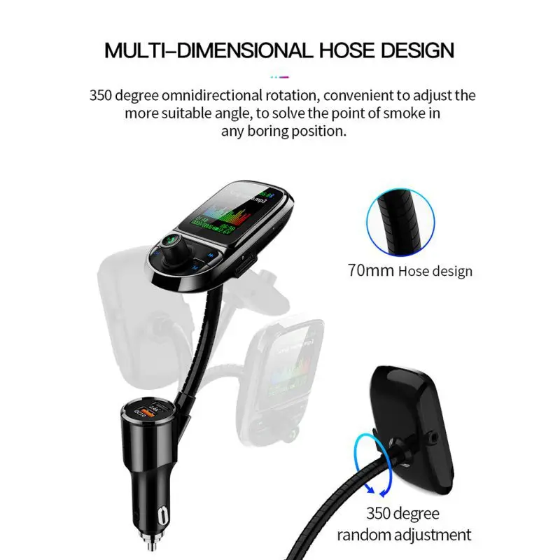 Горячее автомобильное зарядное устройство QC3.0 с двумя USB, fm-передатчик Pantalla a, цветной Bluetooth 5,0, беспроводной модулятор, Mp3 плеер, голосовая передача