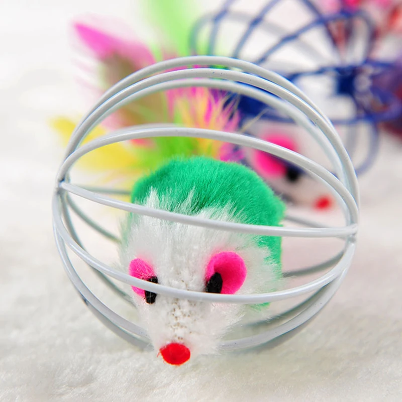 Creative Cat Toys False Colorful Mouse In Rat Cage Ball Toys For Kitten Interactive font b