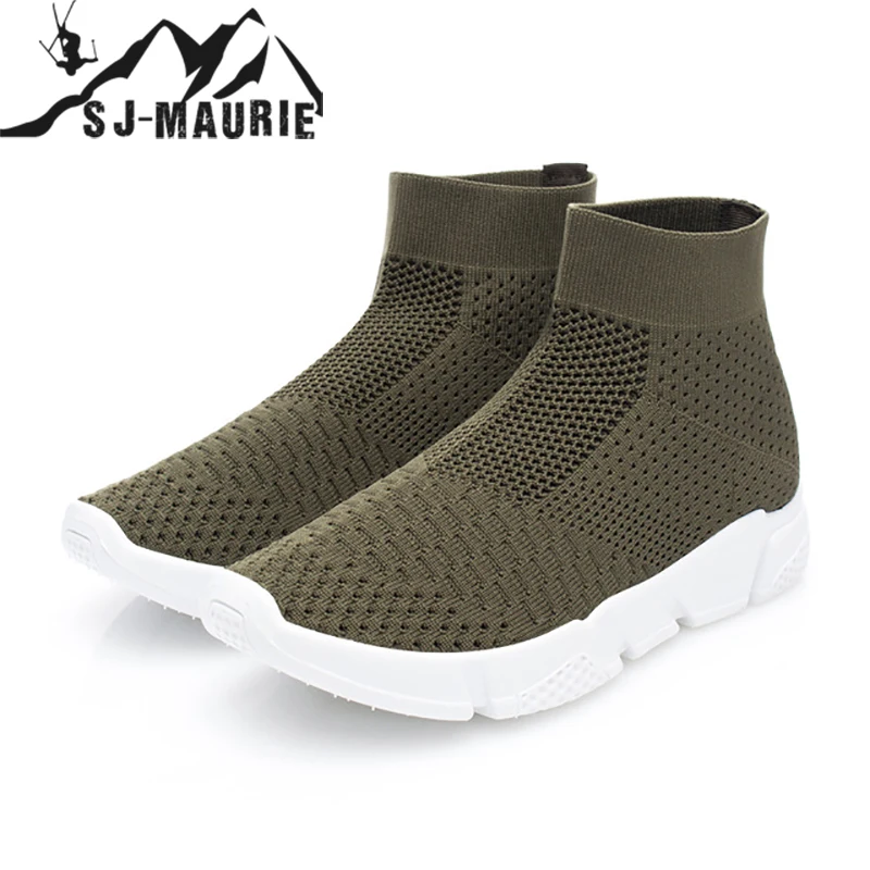 SJ-Maurie Sock Sneakers Breathable Sport Shoes Sock Boots Woman Shoes Middle Top Running Shoes For Women - Цвет: Зеленый