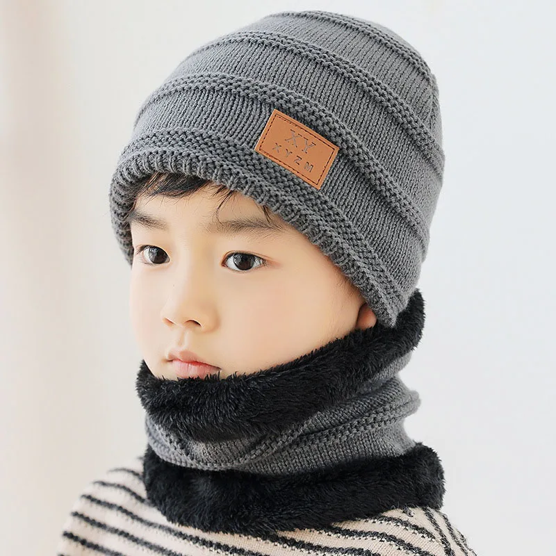 48-54 см модная теплая утолщенная зимняя шапка с отворотами, вязаный шарф, комплект детской шапки в Корейском стиле
